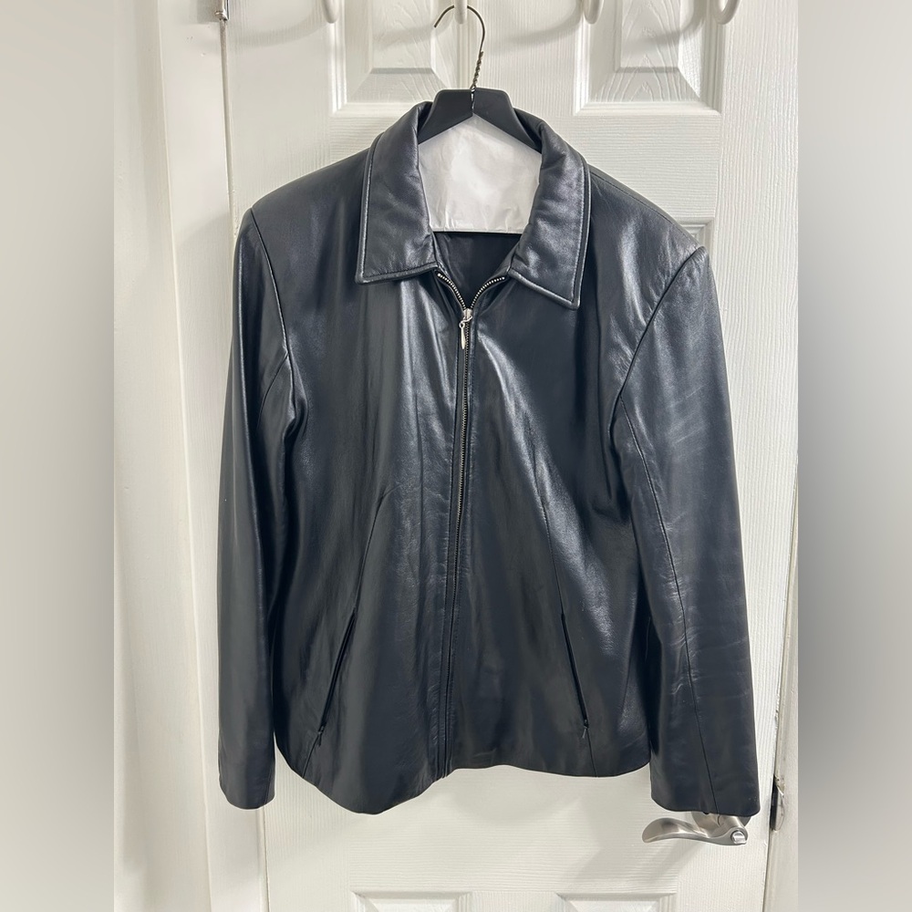 Vintage Black Leather Zip Up Jacket
